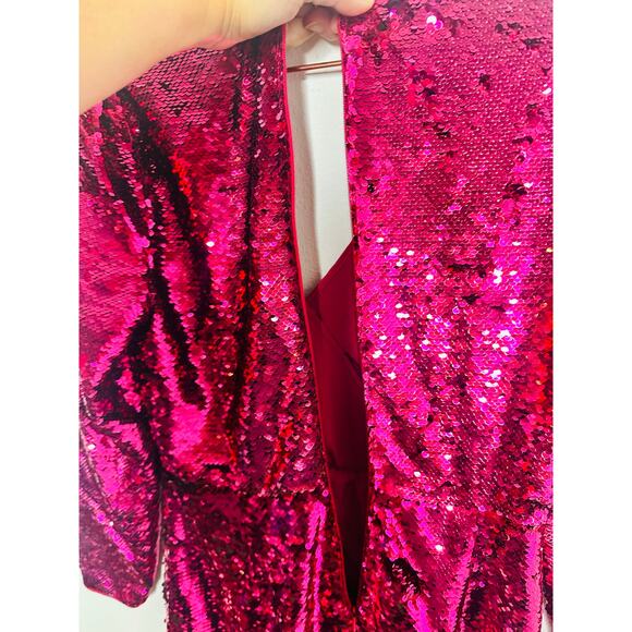 LA MAISON TALULAH Pink Sequins Long Sleeve V-Neck Sequin For Now Mini Dress L - Picture 6 of 16